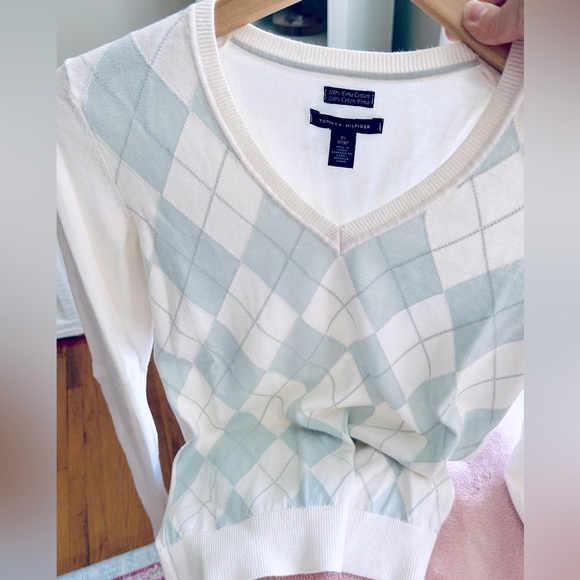Y2K Tommy Hilfiger Pima Cotton Preppy Argyle Sweater (EUC) - Picture 4 of 5